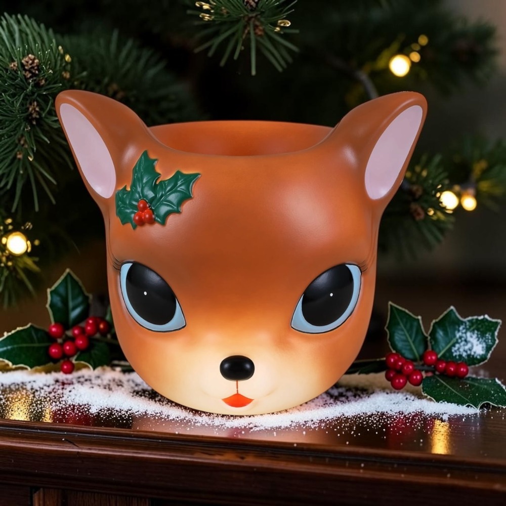 Vintage Style Reindeer Head Christmas Planter Holiday Decor Fawn 10 Inch